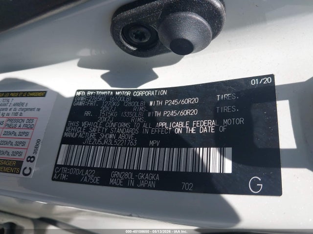 Aukcja sprzedaży 2020 Toyota 4runner Limited, vin: JTEZU5JR3L5221763, numer aukcji: 45108650