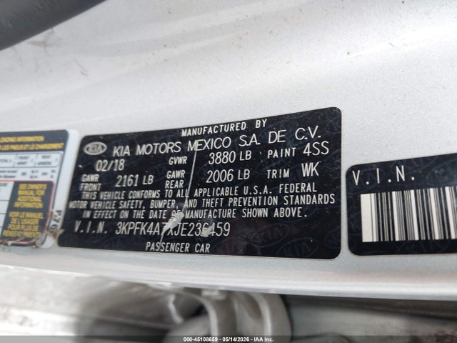 Продажа на аукционе авто 2018 Kia Forte Lx, vin: 3KPFK4A7XJE236459, номер лота: 45108659