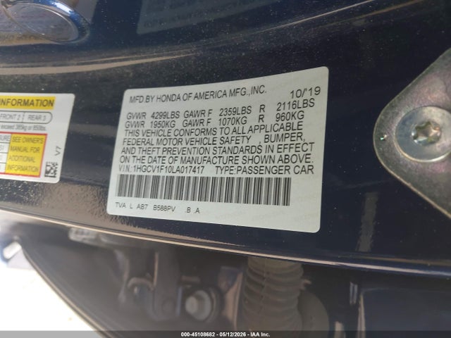 Продаж на аукціоні авто 2020 Honda Accord Lx, vin: 1HGCV1F10LA017417, номер лоту: 45108682
