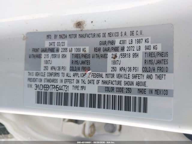Aukcja sprzedaży 2023 Mazda Cx-30 2.5 S Select, vin: 3MVDMBBM7PM544731, numer aukcji: 45108691