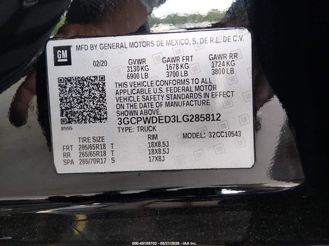 3GCPWDED3LG285812 Chevrolet Silverado 1500 2wd Short Bed Rst