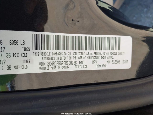 Aukcja sprzedaży 2015 Dodge Grand Caravan American Value Pkg, vin: 2C4RDGBG2FR668086, numer aukcji: 45108710