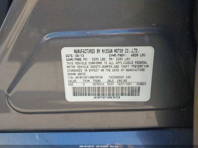 45108727 :رقم المزاد ، JN1BV7AP1EM678709 vin ، 2014 Infiniti Q50 Premium مزاد بيع