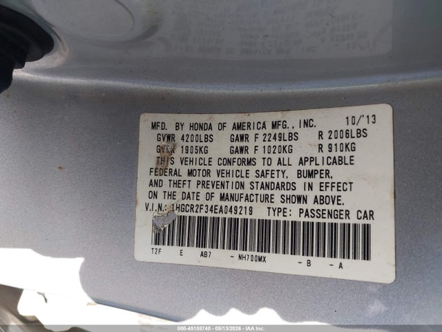 Aukcja sprzedaży 2014 Honda Accord Lx, vin: 1HGCR2F34EA049219, numer aukcji: 45108740