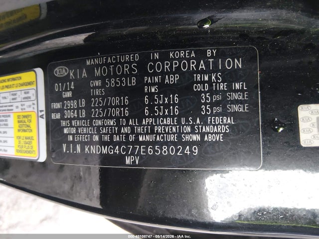 45108747 :رقم المزاد ، KNDMG4C77E6580249 vin ، 2014 Kia Sedona Lx مزاد بيع
