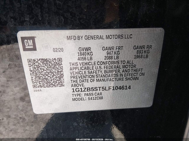 Продаж на аукціоні авто 2020 Chevrolet Malibu Fwd Ls, vin: 1G1ZB5ST5LF104614, номер лоту: 45108766
