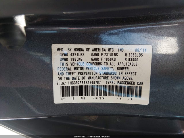 Honda Accord Ex-l 2014 1HGCR2F86EA248767 Image 9