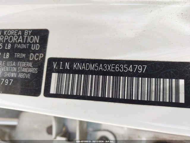 45108819 :رقم المزاد ، KNADM5A3XE6354797 vin ، 2014 Kia Rio Lx مزاد بيع