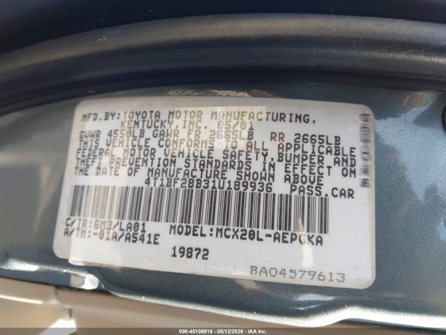 Aukcja sprzedaży 2001 Toyota Avalon Xls, vin: 4T1BF28B31U189936, numer aukcji: 45108818