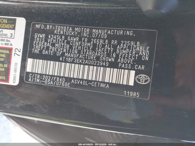 45108820 :رقم المزاد ، 4T1BF3EK2AU023949 vin ، 2010 Toyota Camry مزاد بيع