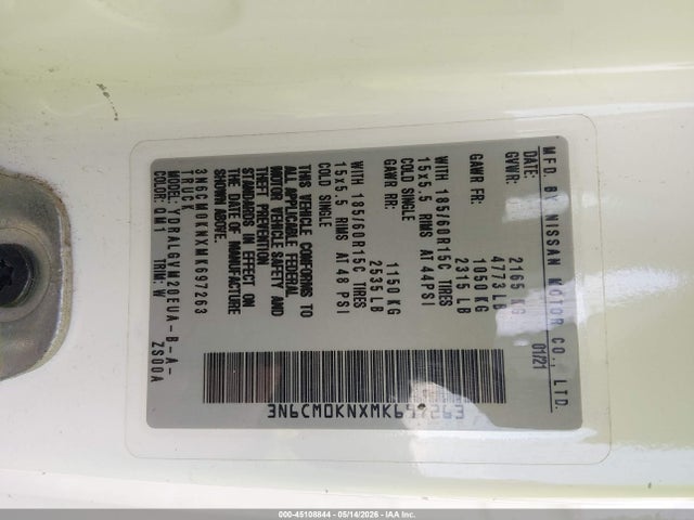 3N6CM0KNXMK697263 Nissan Nv200 Cargo Sv Xtronic Cvt