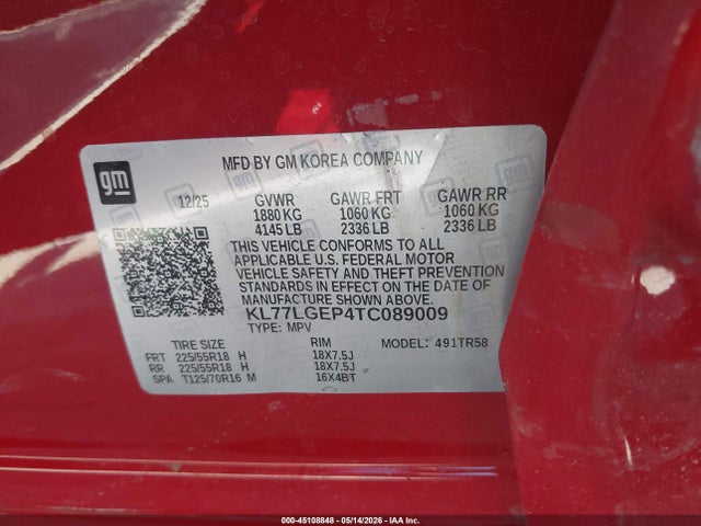 Продажа на аукционе авто 2026 Chevrolet Trax Fwd 1rs, vin: KL77LGEP4TC089009, номер лота: 45108848