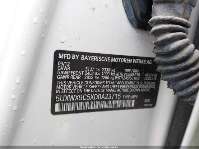 2013 Bmw X3 Xdrive28i მანქანა იყიდება აუქციონზე, vin: 5UXWX9C5XD0A23715, აუქციონის ნომერი: 45108855