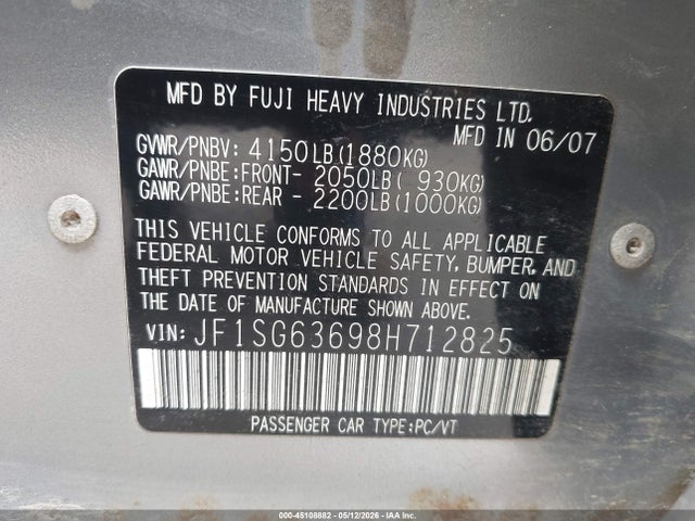 2008 Subaru Forester 2.5x მანქანა იყიდება აუქციონზე, vin: JF1SG63698H712825, აუქციონის ნომერი: 45108882