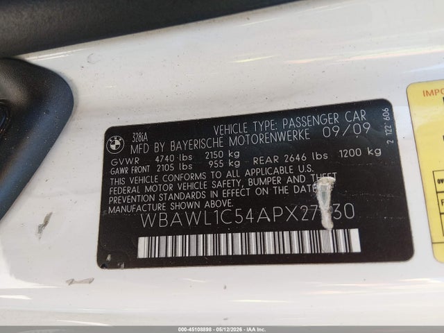 Продажа на аукционе авто 2010 Bmw 328i, vin: WBAWL1C54APX27730, номер лота: 45108898