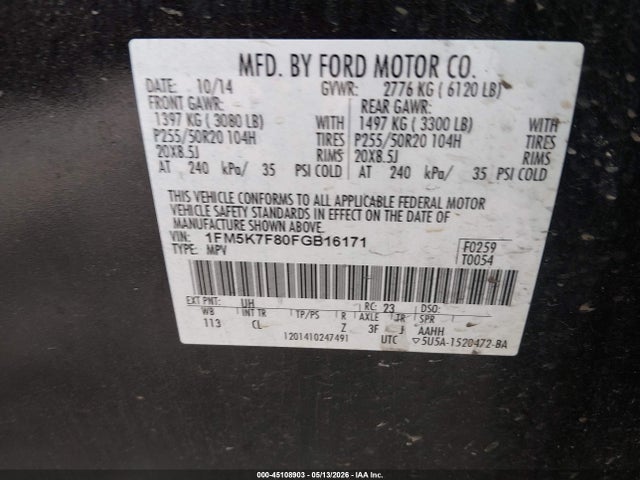 Продажа на аукционе авто 2015 Ford Explorer Limited, vin: 1FM5K7F80FGB16171, номер лота: 45108903