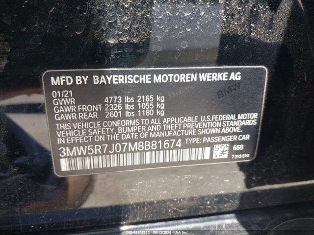 45108912 :رقم المزاد ، 3MW5R7J07M8B81674 vin ، 2021 Bmw 330i Xdrive مزاد بيع