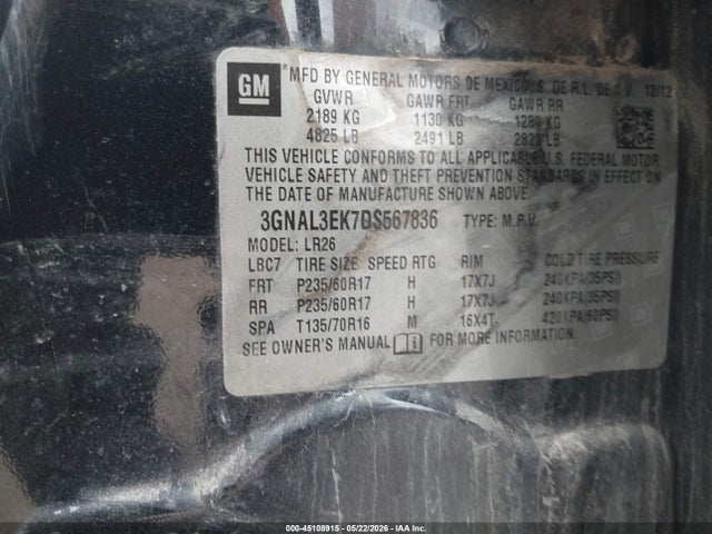 Продаж на аукціоні авто 2013 Chevrolet Captiva Sport Lt, vin: 3GNAL3EK7DS567836, номер лоту: 45108915
