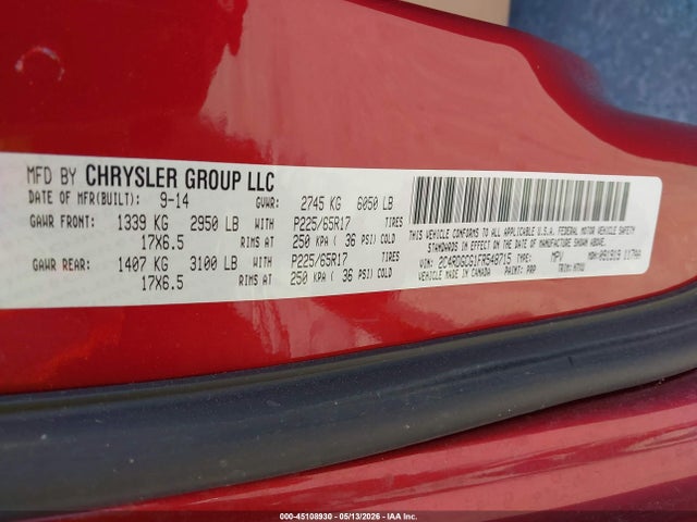 Продаж на аукціоні авто 2015 Dodge Grand Caravan Sxt, vin: 2C4RDGCG1FR548715, номер лоту: 45108930