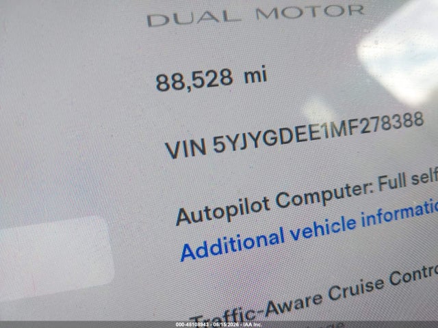 Aukcja sprzedaży 2021 Tesla Model Y Long Range Dual Motor All-wheel Drive, vin: 5YJYGDEE1MF278388, numer aukcji: 45108943