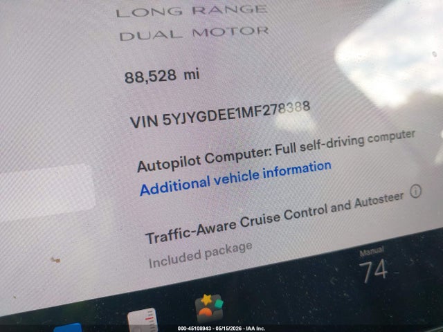 Aukcja sprzedaży 2021 Tesla Model Y Long Range Dual Motor All-wheel Drive, vin: 5YJYGDEE1MF278388, numer aukcji: 45108943