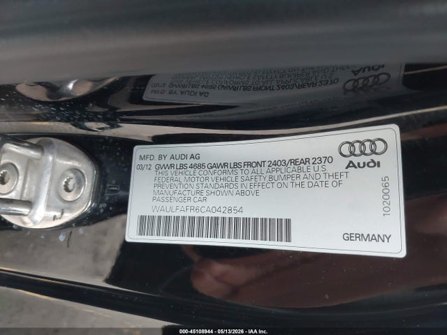 Aukcja sprzedaży 2012 Audi A5 2.0t Premium, vin: WAULFAFR6CA042854, numer aukcji: 45108944