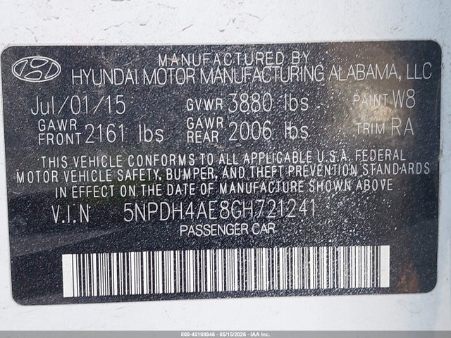 Продажа на аукционе авто 2016 Hyundai Elantra Se, vin: 5NPDH4AE8GH721241, номер лота: 45108946