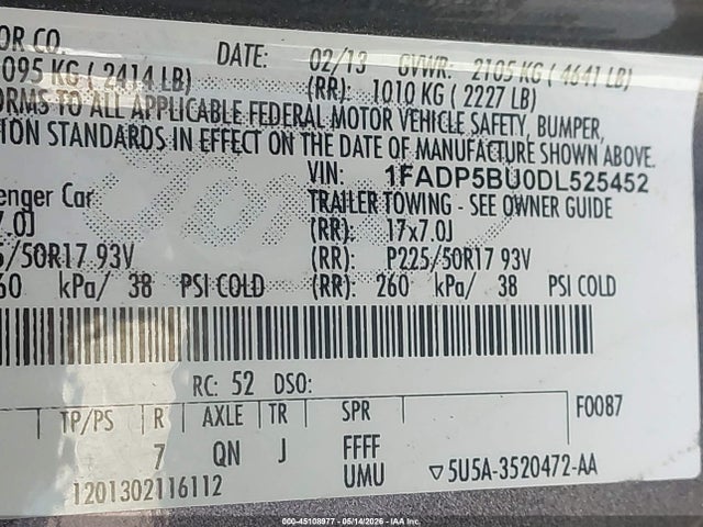 Продажа на аукционе авто 2013 Ford C-max Hybrid Sel, vin: 1FADP5BU0DL525452, номер лота: 45108977
