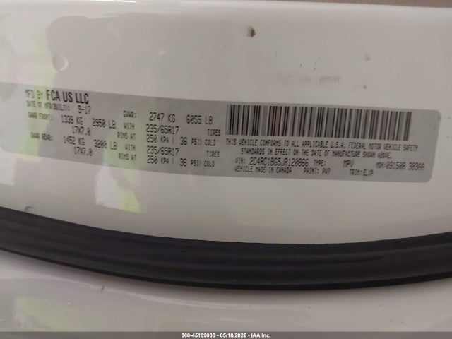 Auction sale of the 2018 Chrysler Pacifica Touring L, vin: 2C4RC1BG5JR120866, lot number: 45109000