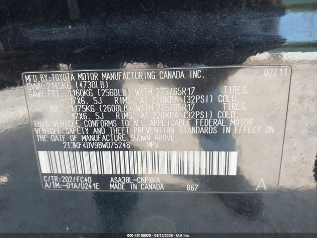 Продажа на аукционе авто 2011 Toyota Rav4, vin: 2T3KF4DV9BW075248, номер лота: 45109029