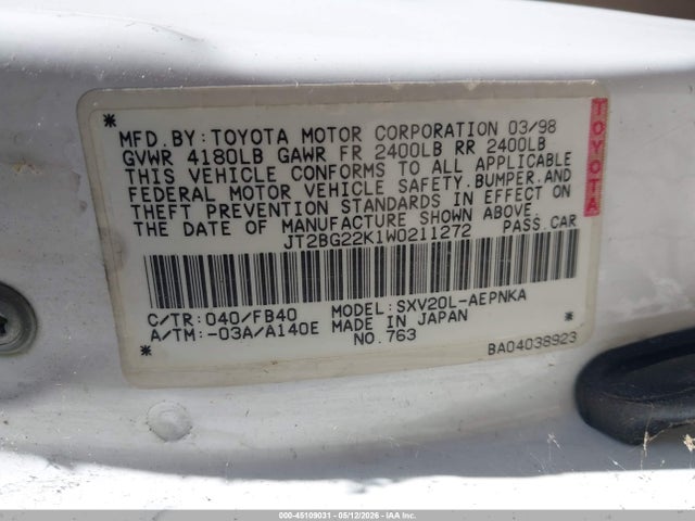 Продаж на аукціоні авто 1998 Toyota Camry Le, vin: JT2BG22K1W0211272, номер лоту: 45109031