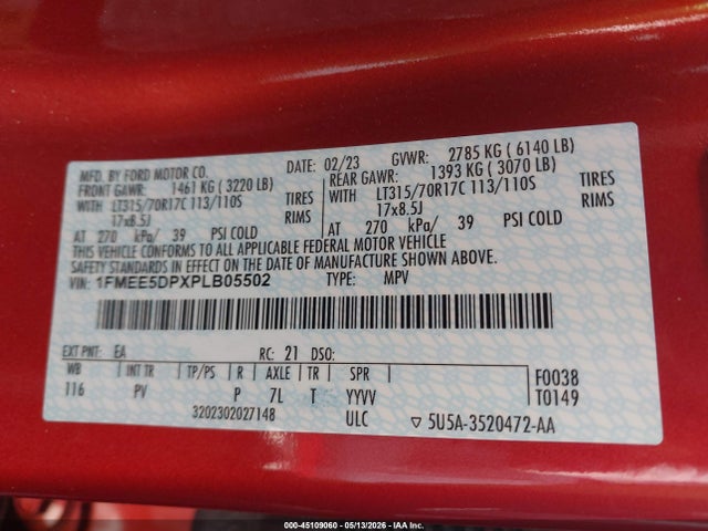 Продажа на аукционе авто 2023 Ford Bronco Wildtrak, vin: 1FMEE5DPXPLB05502, номер лота: 45109060