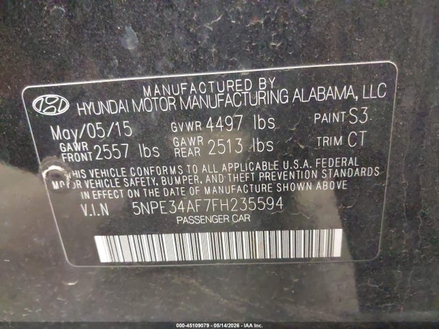 Aukcja sprzedaży 2015 Hyundai Sonata Sport, vin: 5NPE34AF7FH235594, numer aukcji: 45109079