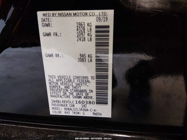 1N4BL4EV5LC160380 Nissan Altima Sl Fwd