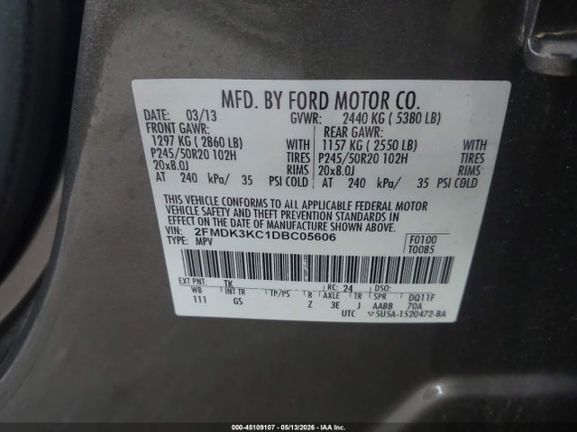 Продажа на аукционе авто 2013 Ford Edge Limited, vin: 2FMDK3KC1DBC05606, номер лота: 45109107