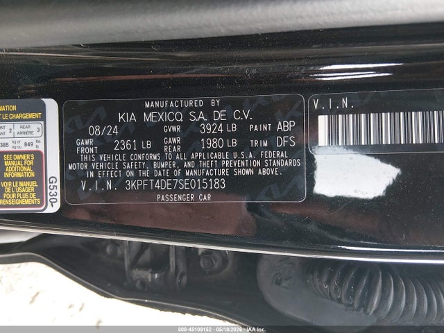 Aukcja sprzedaży 2025 Kia K4 Lx, vin: 3KPFT4DE7SE015183, numer aukcji: 45109152