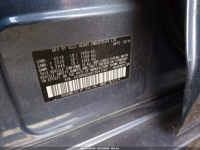 Aukcja sprzedaży 2015 Subaru Legacy 2.5i Premium, vin: 4S3BNAD66F3041741, numer aukcji: 45109155