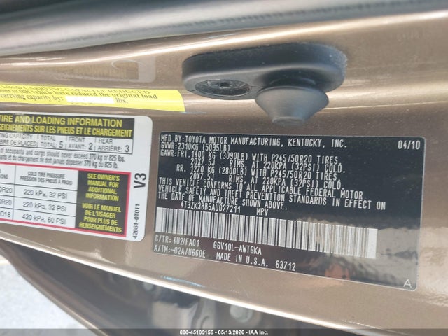 45109156 :رقم المزاد ، 4T3ZK3BB5AU027211 vin ، 2010 Toyota Venza Base V6 مزاد بيع