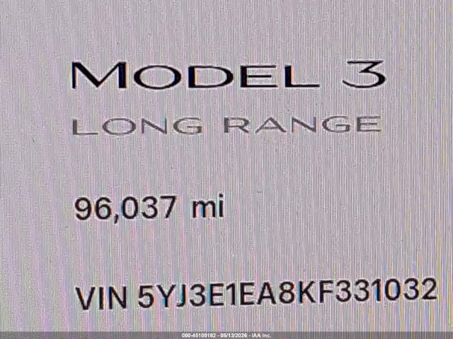 Продаж на аукціоні авто 2019 Tesla Model 3 Long Range/mid Range/standard Range/standard Range Plus, vin: 5YJ3E1EA8KF331032, номер лоту: 45109182