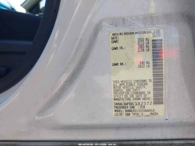 Продажа на аукционе авто 2014 Nissan Altima 2.5 S, vin: 1N4AL3AP3EC182572, номер лота: 45109185