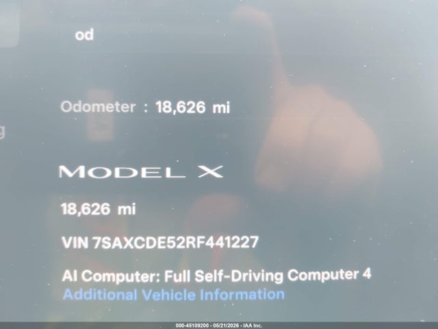 Aukcja sprzedaży 2024 Tesla Model X Long Range, vin: 7SAXCDE52RF441227, numer aukcji: 45109200