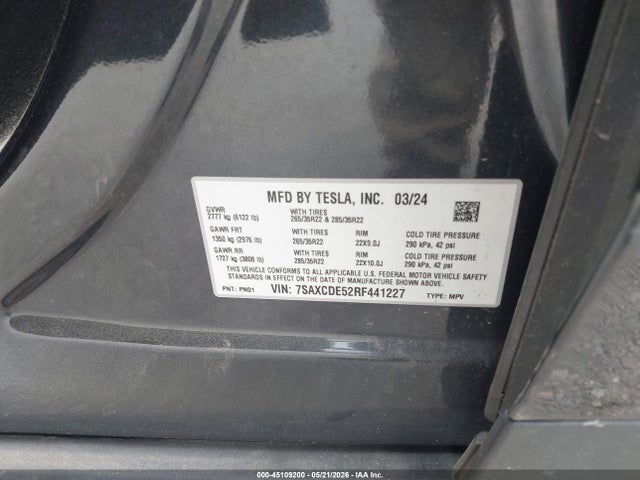 Aukcja sprzedaży 2024 Tesla Model X Long Range, vin: 7SAXCDE52RF441227, numer aukcji: 45109200