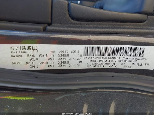 Продажа на аукционе авто 2015 Jeep Grand Cherokee Summit, vin: 1C4RJFJG2FC190037, номер лота: 45109213