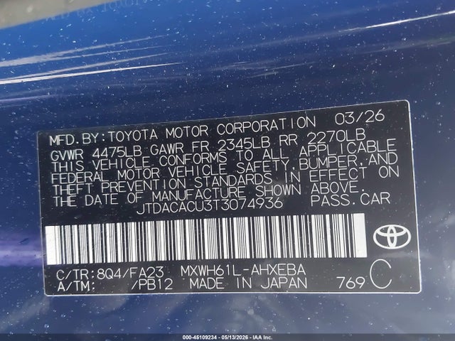 JTDACACU3T3074936 Toyota Prius Plug-in Hybrid Se