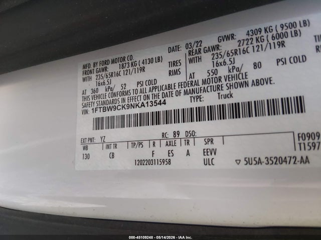 Продажа на аукционе авто 2022 Ford E-transit-350, vin: 1FTBW9CK9NKA13544, номер лота: 45109248