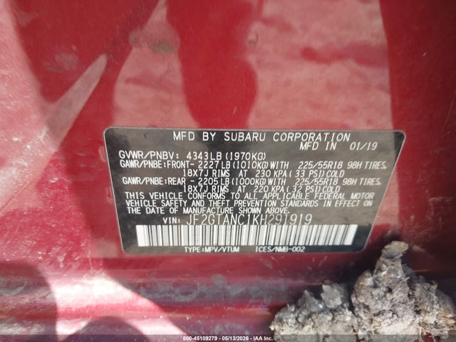 45109279 :رقم المزاد ، JF2GTANC1KH291919 vin ، 2019 Subaru Crosstrek 2.0i Limited مزاد بيع