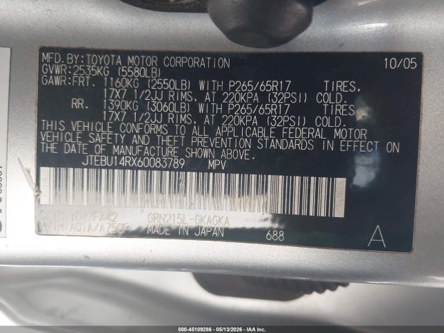Продажа на аукционе авто 2006 Toyota 4runner Sr5, vin: JTEBU14RX60083789, номер лота: 45109286