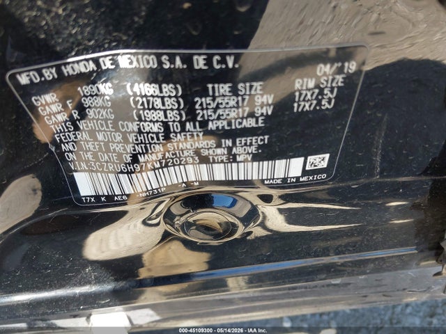 Honda Hr-v Touring 2019 3CZRU6H97KM720293 Image 9