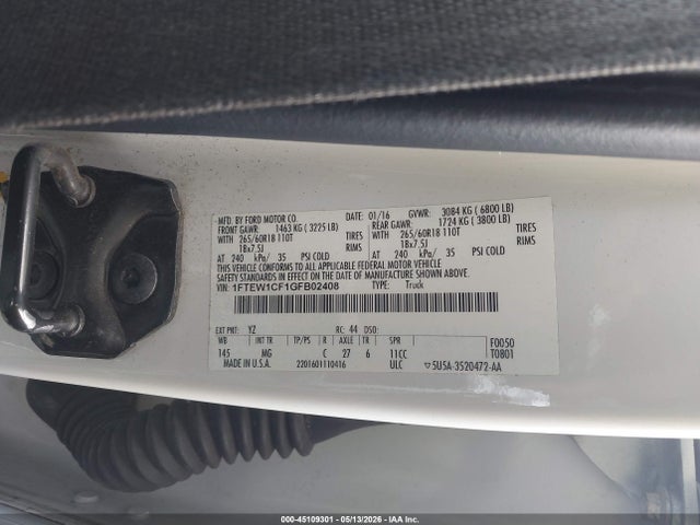 Aukcja sprzedaży 2016 Ford F-150 Xlt, vin: 1FTEW1CF1GFB02408, numer aukcji: 45109301