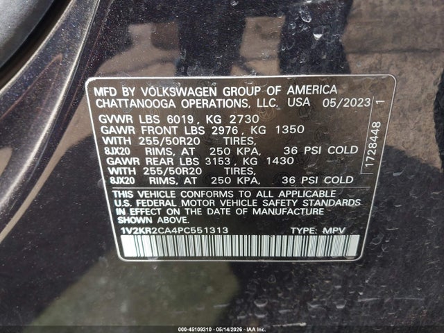 Aukcja sprzedaży 2023 Volkswagen Atlas 3.6l V6 Se W/technology, vin: 1V2KR2CA4PC551313, numer aukcji: 45109310